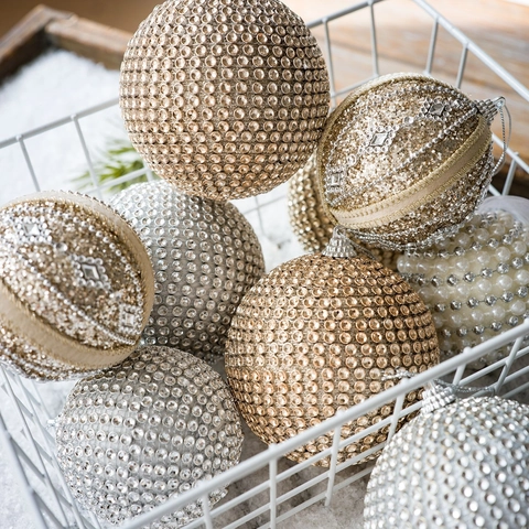 Luxury Christmas Ball Ornaments Rhinestone Sequin Foam Hanging Baubles Festive Holiday Tree Decoration Elegant