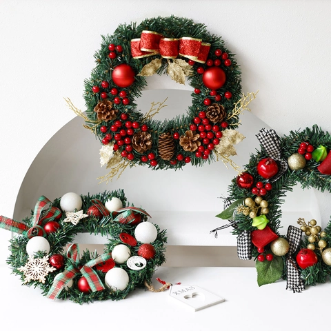 Artificial Christmas Wreath With Red Berries Pine Cones Bow Xmas Sign For Front Door Window Holiday Home Party Decor