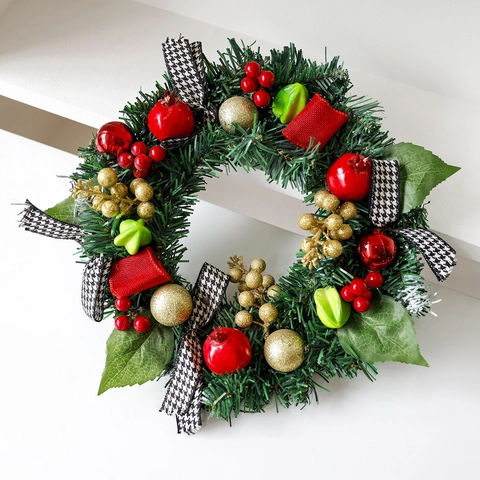 Artificial Christmas Wreath With Red Berries Pine Cones Bow Xmas Sign For Front Door Window Holiday Home Party Decor