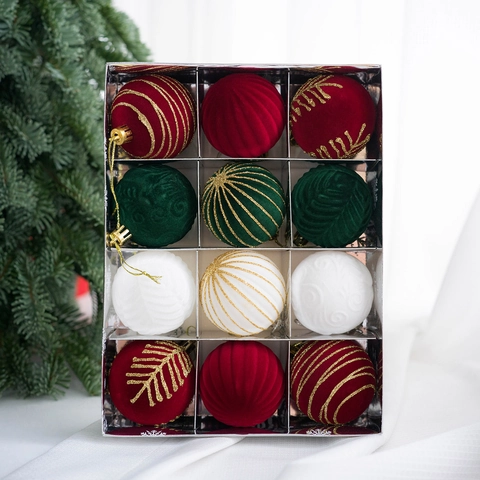 Squisite Palle di Natale in Velluto Floccato Con Motivi Glitterati Per Decorazioni Natalizie Appese All'Albero