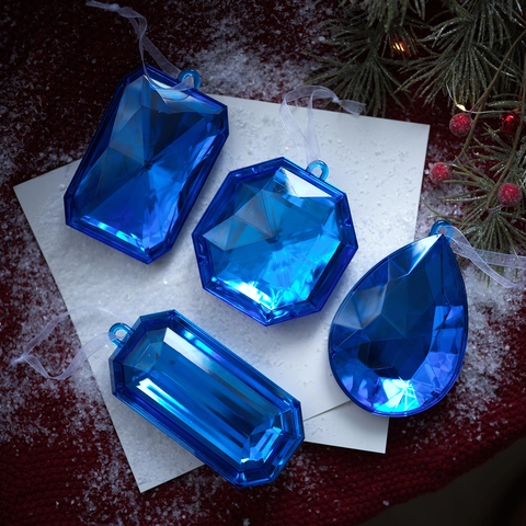 Adorno Colgante para Árbol de Navidad Azul Estrellado Gran Colgante de Plástico Facetado con Gema de Imitación para Invierno