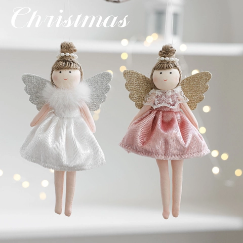 Bambola Angelo Di Natale Ornamenti Appesi Tessuto Peluche Velluto Ali Di Paillettes Decorazione Per Albero Di Natale