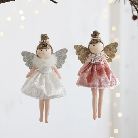 Bambola Angelo Di Natale Ornamenti Appesi Tessuto Peluche Velluto Ali Di Paillettes Decorazione Per Albero Di Natale