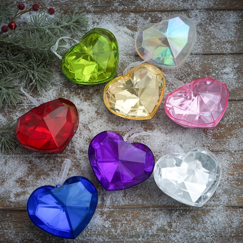 Facettiertes Acryl Herz Weihnachtsbaum Ornament Glitzernde Edelstein Optik Hängende Dekoration Für Feiertag Party Heimdeko