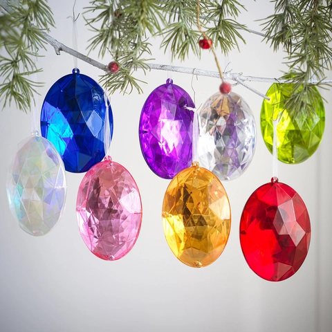 Colgante de Árbol de Navidad de Gema Ovalada de Acrílico Facetado para Fiesta Adorno de Decoración del Hogar Festivo