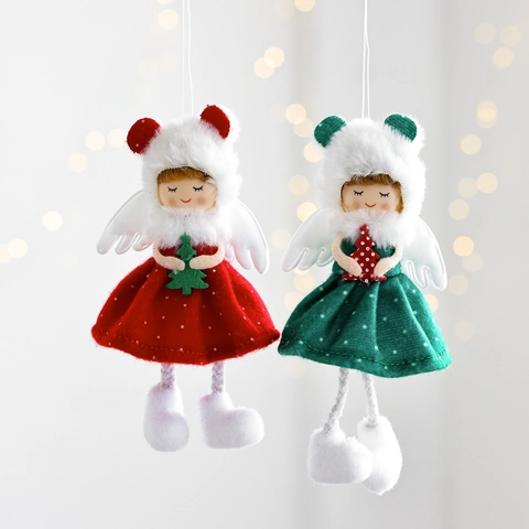Christmas Angel Girl Plush Hanging Ornament Fabric Faux Fur For Tree Holiday Party Home Decor Cute Wings
