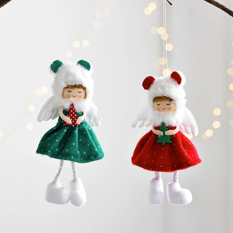 Christmas Angel Girl Plush Hanging Ornament Fabric Faux Fur For Tree Holiday Party Home Decor Cute Wings