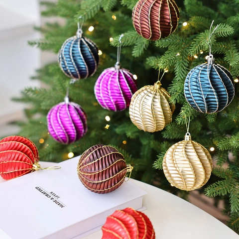 Electroplated Spiral Christmas Ball Ornaments Glitter Tree Hanging Decor Festive Home Party Ornament Multiple Colors