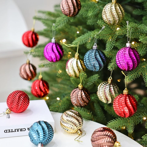 Christmas Ball Ornaments Plastic Spiral Texture Shatterproof Electroplated Hanging Tree Decorations For Holiday Party Decor