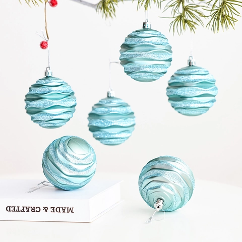 Large Christmas Ball Ornaments Glitter Wave Texture Electroplated Plastic Baubles For Tree Decor Home Holiday Party