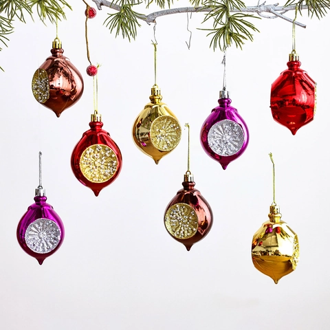 Adornos de Bola de Gota de Agua para Decoración de Árbol de Navidad de Lujo Colgantes de Cebolla de Plástico Galvanizado Brillo Perla Falsa Fiesta Hogar