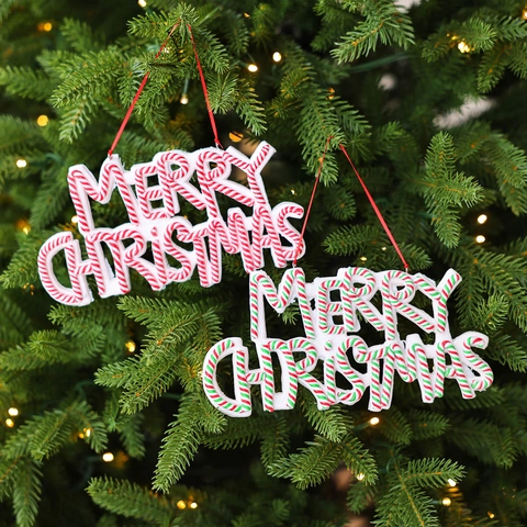 Festliches Merry Christmas Buchstaben-Schild Hängende Dekoration Zuckerstangen-Streifen Weihnachtsbaum Dekoration Rot Weiß Grün