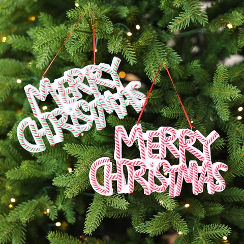 Festliches Merry Christmas Buchstaben-Schild Hängende Dekoration Zuckerstangen-Streifen Weihnachtsbaum Dekoration Rot Weiß Grün