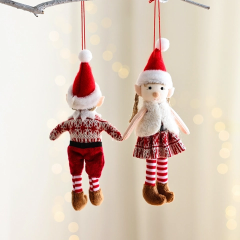 Christmas Elf Plush Doll Ornaments Knitted Fabric Hanging Pendants Red White Holiday Tree Decor Boy Girl Forest Figures