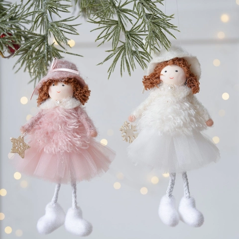 Angelo di Natale Ragazza Peluche Ornamento Da Appendere Con Gonna In Rete Piuma Decorazione Per Albero Di Natale