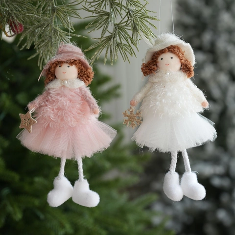 Angelo di Natale Ragazza Peluche Ornamento Da Appendere Con Gonna In Rete Piuma Decorazione Per Albero Di Natale
