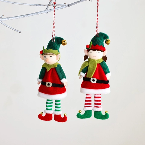 Christmas Elf Doll Hanging Ornaments With Bells Red Green Striped Legs Plush Figurines For Holiday Tree Home Decor