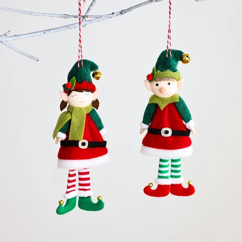 Christmas Elf Doll Hanging Ornaments With Bells Red Green Striped Legs Plush Figurines For Holiday Tree Home Decor