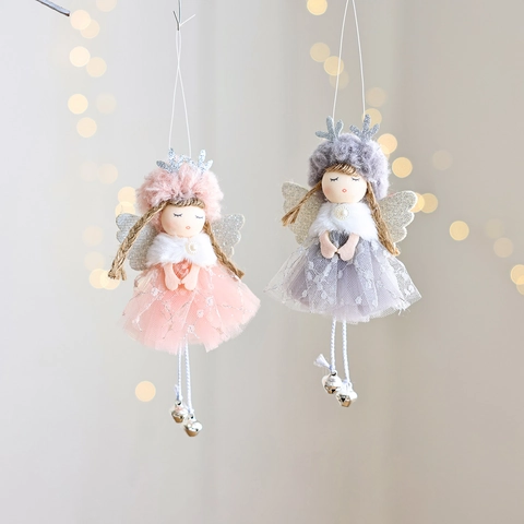 Exquisitos Adornos Colgantes de Muñeca de Ángel de Navidad Con Alas de Astas y Campanas Decoración de Tela de Felpa