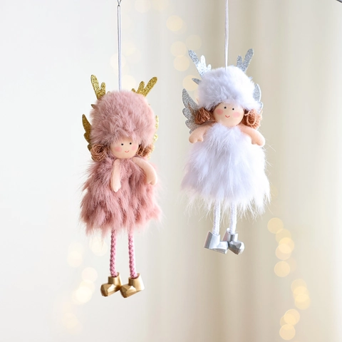 Colgante de Niña Ángel de Peluche para Árbol de Navidad Astas de Reno Adorno Colgante Decoración de Fiesta en Casa