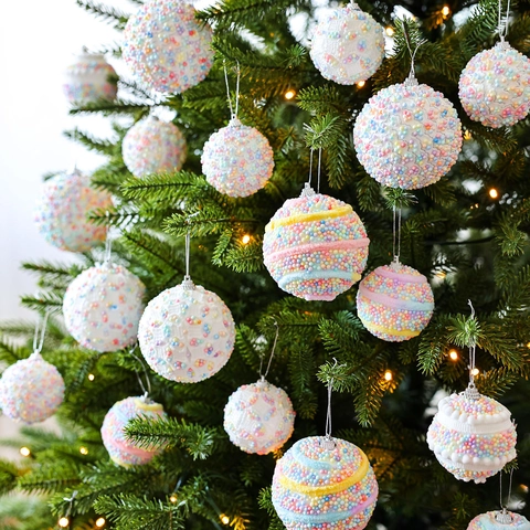 Candy Color Foam Christmas Tree Ball Ornaments Exquisite Hanging Baubles For Holiday Home Party Decor Festival Supplies