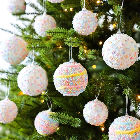 Candy Color Foam Christmas Tree Ball Ornaments Exquisite Hanging Baubles For Holiday Home Party Decor Festival Supplies
