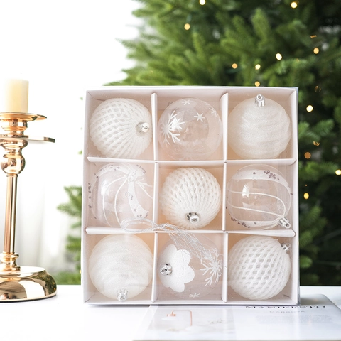 Palle Di Natale Bianco Trasparente Plastica Motivo Fiocco Di Neve Decorazioni Da Appendere Albero Di Natale Arredo Festa