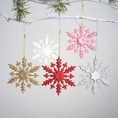Adornos Colgantes de Copo de Nieve con Purpurina Para Decoración de Árbol de Navidad Fiesta de Vacaciones Oro Plata Rojo Blanco Rosa