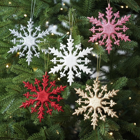 Adornos Colgantes de Copo de Nieve con Purpurina Para Decoración de Árbol de Navidad Fiesta de Vacaciones Oro Plata Rojo Blanco Rosa