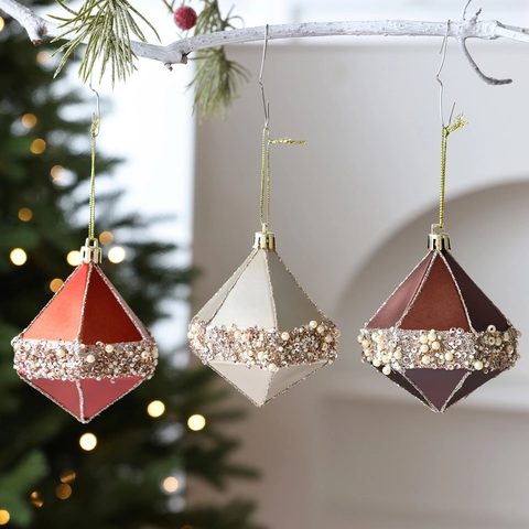 Christmas Tree Hanging Ornaments Meteor Star Candy Acorn Diamond Shapes Glitter Rhinestone Festive Decoration For Xmas Party Home Decor