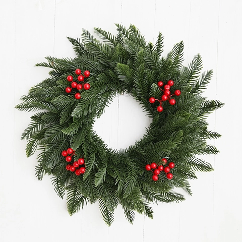 Künstlicher Weihnachtskranz Realistische Kiefernnadeln Mit Roten Beeren Für Haustür Wandbehang Feiertag Haus Deko Klassisch