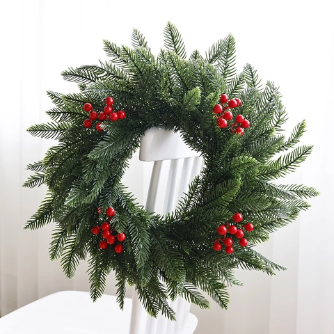 Künstlicher Weihnachtskranz Realistische Kiefernnadeln Mit Roten Beeren Für Haustür Wandbehang Feiertag Haus Deko Klassisch