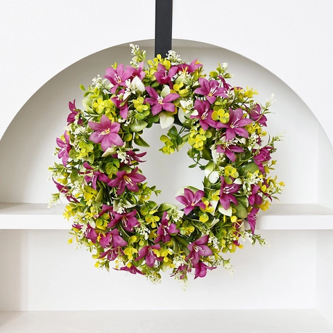 Artificial Spring Daisy Wreath Pastoral Plastic Wildflower Front Door Hanging For Mother's Day Home Wall Floral Decor