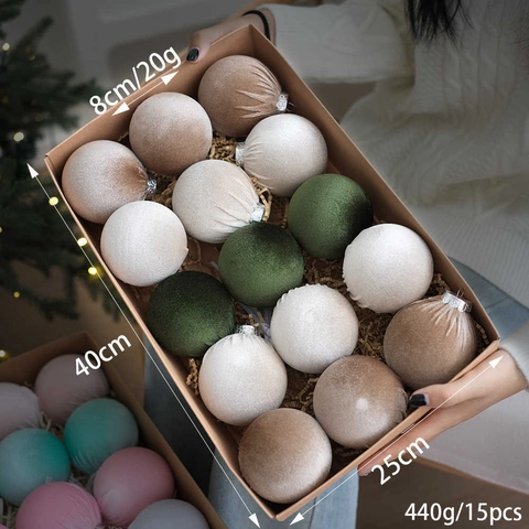 Fluwelen Kerstbal Ornamenten Kussentjes Plastic Mat Vakantie Boom Ophangen Decoraties Kleurrijke Macaron Stijl Elegant