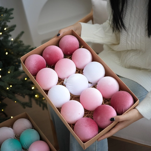 Christmas Tree Balls Flocked Velvet Fabric Ornaments Hanging Holiday Decoration Elegant Pastel Colors Baubles