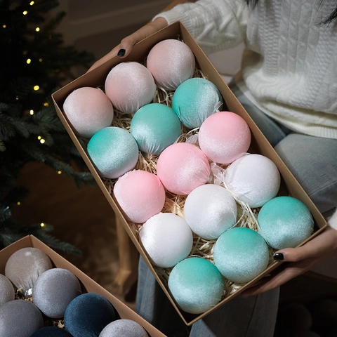 Christmas Tree Balls Flocked Velvet Fabric Ornaments Hanging Holiday Decoration Elegant Pastel Colors Baubles