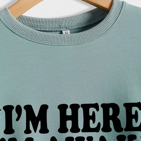 Women's Casual Long Sleeve Round Neck Sweatshirt Loose Cotton Blend Slogan Printed Letter Graphic Pullover Streetwear Top