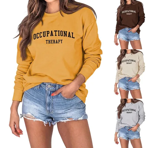 Sweatshirt Femme Occupational Therapy Col Rond Manches Longues Mélange Coton Haut Pull Décontracté Ample