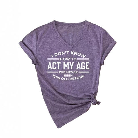 Damen V-Ausschnitt Kurzarm T-Shirt Humorvoller Slogan Bedruckt Locker Lässig Sommer Tee Top Mit Saumknoten