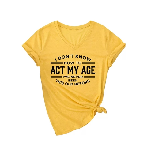 Damen V-Ausschnitt Kurzarm T-Shirt Humorvoller Slogan Bedruckt Locker Lässig Sommer Tee Top Mit Saumknoten