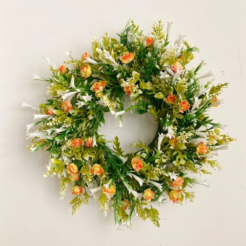 Ghirlanda Di Fiori Selvatici Artificiali Plastica Raso Foglie Verdi Rose Arancioni Porta Dingresso Decorazione Primavera Estate