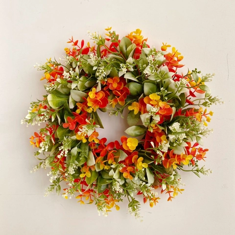 Artificial Eucalyptus Wreath With Orange Yellow Flowers For Front Door Wall Home Decor Rustic Spring Wedding Decoration
