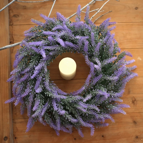 Artificial Lavender Wreath Purple Simulation Flower Garland 38cm Spring Pastoral Door Wall Hanging Home Party Wedding Decor