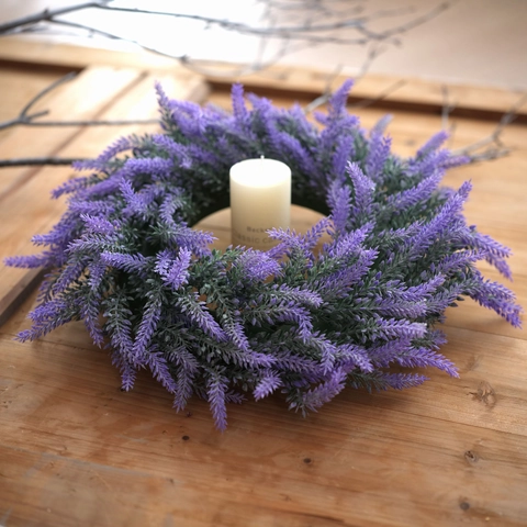 Artificial Lavender Wreath Purple Simulation Flower Garland 38cm Spring Pastoral Door Wall Hanging Home Party Wedding Decor