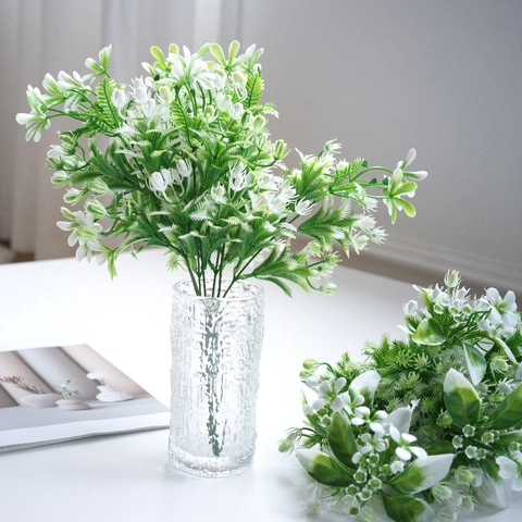 Artificial Jasmine Flower Arrangement With Hammered Glass Vase Faux Greenery Desktop Potted Plant For Home Office Decor