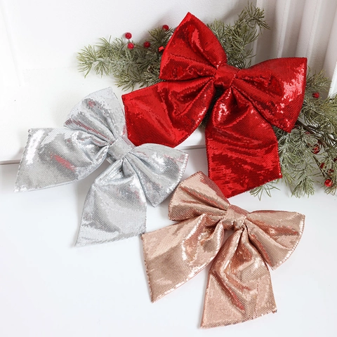 Große Pailletten Weihnachtsbaum Schleife Dekoration Glitzer Stoff Schleife Ornament Für Feiertag Party Hochzeit Weihnachten