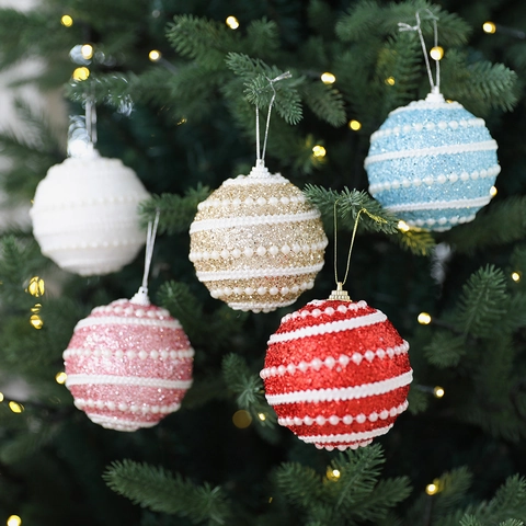 Decorazioni Per Albero Di Natale Palline Appese Nervate Con Glitter E Künstliche Perle Sintetiche Per Arredamento Festivo Della Casa