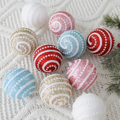 Decorazioni Per Albero Di Natale Palline Appese Nervate Con Glitter E Künstliche Perle Sintetiche Per Arredamento Festivo Della Casa