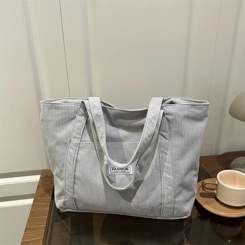 Sac Cabas En Velours Côtelé Pour Femme Grande Kapazität Rétro Décontracté Sac À Main Avec Poche Avant Pour Les Déplacements