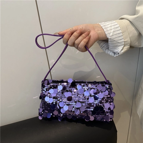 Women Sparkly Sequin PU Shoulder Bag Large Round Sequins Underarm Purse Trendy Y2K Evening Party Crossbody Bag